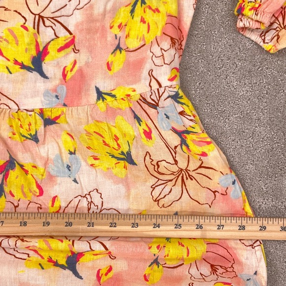 Style & Co Maxi Linen Dress Women Lg Pink Yellow Floral Prairie Coastal Summer - Picture 9 of 13
